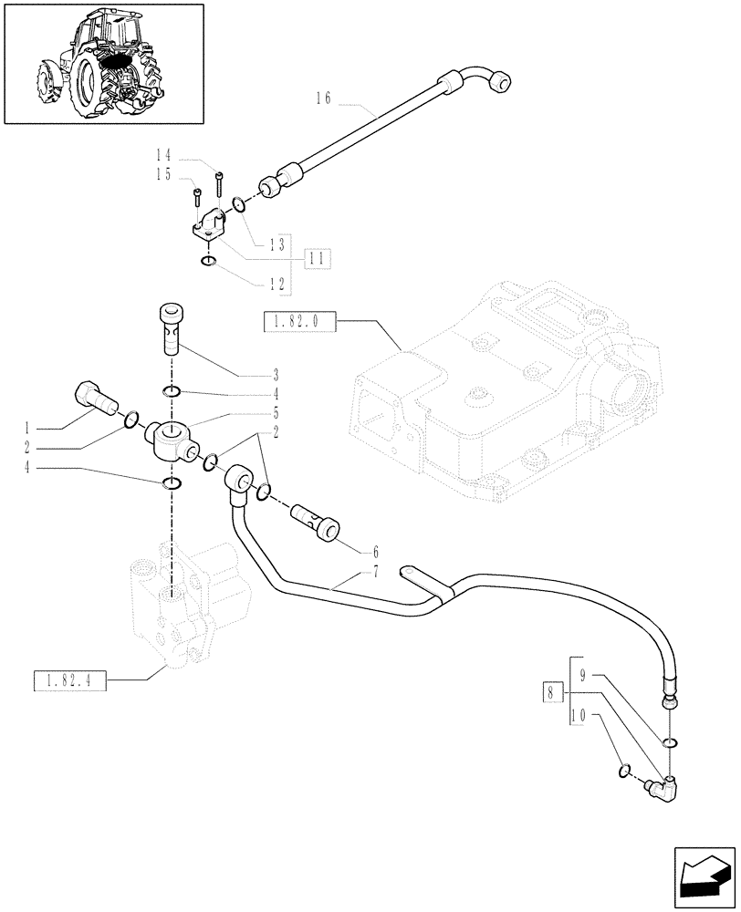 Схема запчастей Case IH MAXXUM 110 - (1.82.1) - FIXED DELIVERY PUMP WITH 12X12/16X16/24X24 GEARBOX - HYDRAULIC LIFT PIPES (07) - HYDRAULIC SYSTEM