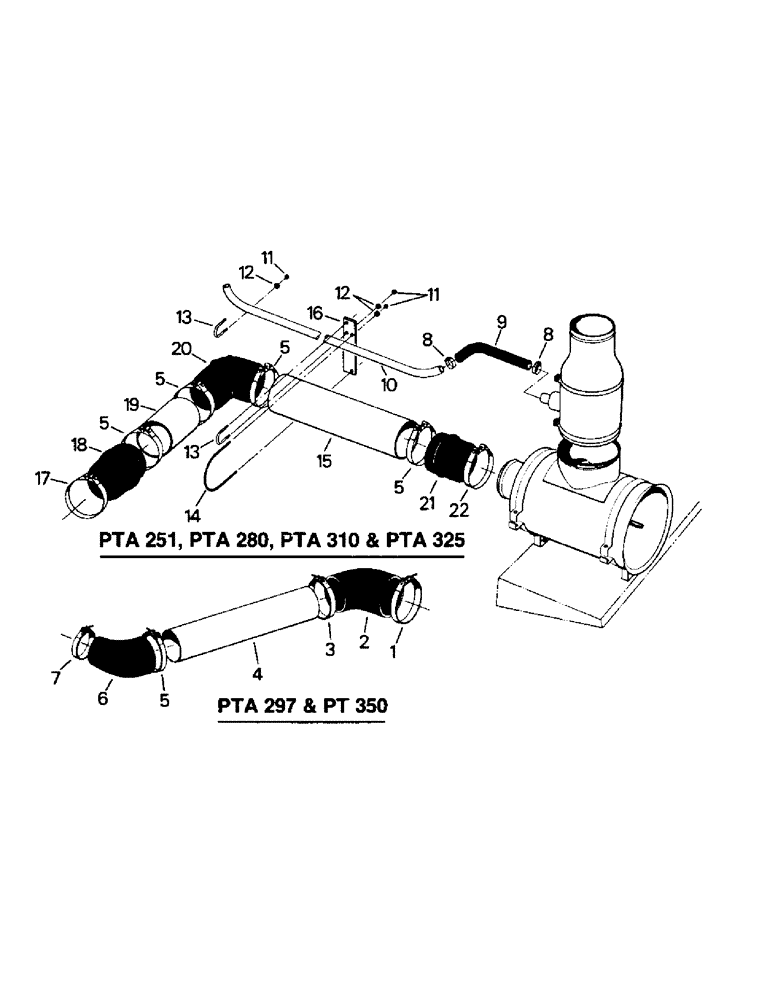 Схема запчастей Case IH PT225 - (04-22) - PTA 251, PTA 280, PTA 297, PTA 310, PTA 325 & PT 350 AIR INTAKE (04) - Drive Train