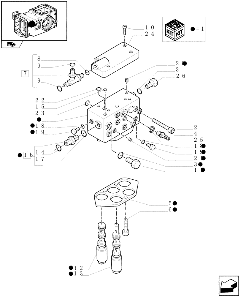 Схема запчастей Case IH MAXXUM 115 - (1.80.7[04]) - PTO CLUTCH FOR 30 AND 40 KM/H TRANSMISSION WITH CREEPER - CONTROL VALVE AND RELEVANT PARTS (07) - HYDRAULIC SYSTEM