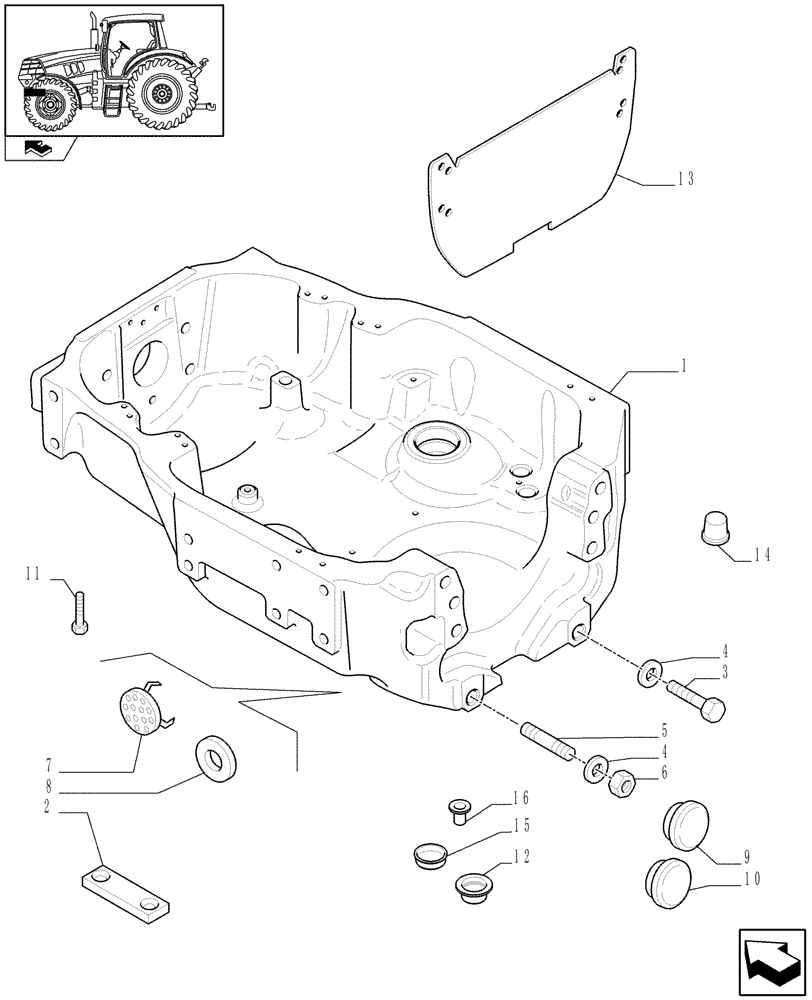 Схема запчастей Case IH MAXXUM 140 - (1.21.1[01]) - SUPPORT FOR 4WD STANDARD FRONT AXLE - SUPPORT (03) - TRANSMISSION