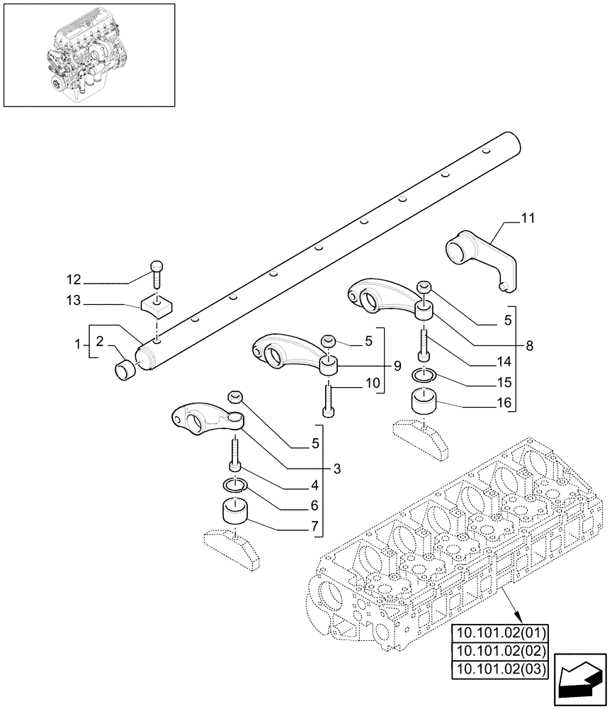 Схема запчастей Case IH 9120 - (10.106.04[03]) - SHAFT & ROCKER ARMS - 9120 (10) - ENGINE