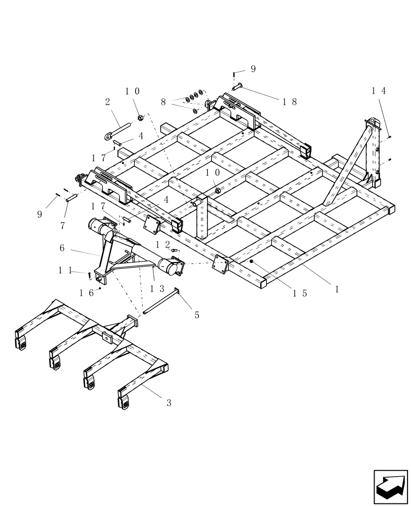 Схема запчастей Case IH ATX - (09-44) - WING FRAMES (OUTER) WITH ROCKSHAFT & WHEEL GANGS, 6012 - 3 & 4 RANK, 5 PLEX (09) - CHASSIS