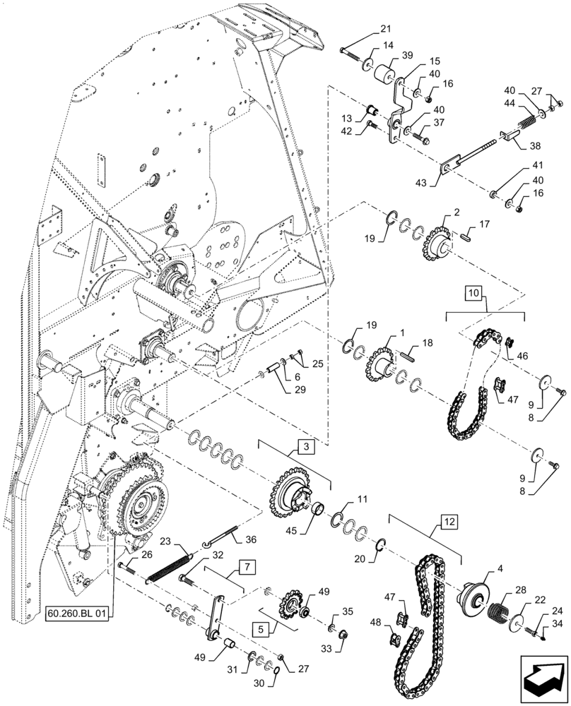 Схема запчастей Case IH RB455 - (62.140.AI[01]) - DRIVE CHAIN, RH (62) - PRESSING - BALE FORMATION