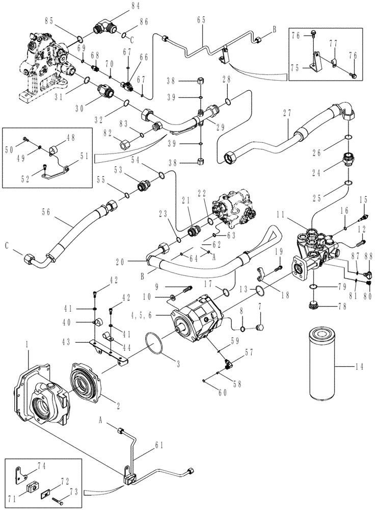 Схема запчастей Case IH MX275 - (08-04) - HYDRAULIC SYSTEM - PISTON PUMP AND FILTER, STANDARD FLOW CAPACITY & TWINFLOW (08) - HYDRAULICS