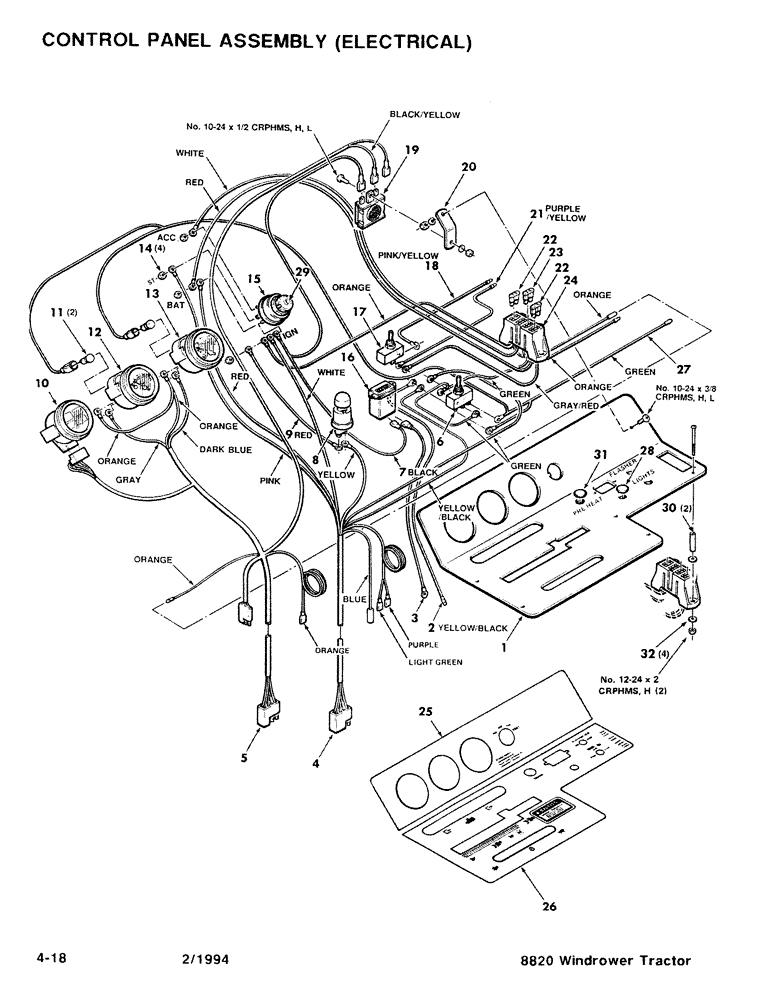 Схема запчастей Case IH 8820 - (4-18) - CONTROL PANEL ASSEMBLY, ELECTRICAL (04) - ELECTRICAL SYSTEMS