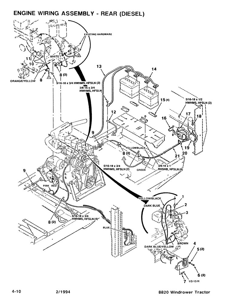 Схема запчастей Case IH 8820 - (4-10) - ENGINE WIRING ASSEMBLY, REAR, DIESEL (04) - ELECTRICAL SYSTEMS