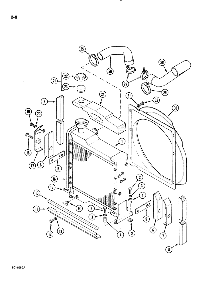 Схема запчастей Case IH 885 - (2-008) - RADIATOR AND CONNECTIONS, AIR CONDITIONING OR TROPICAL COOLING (02) - ENGINE