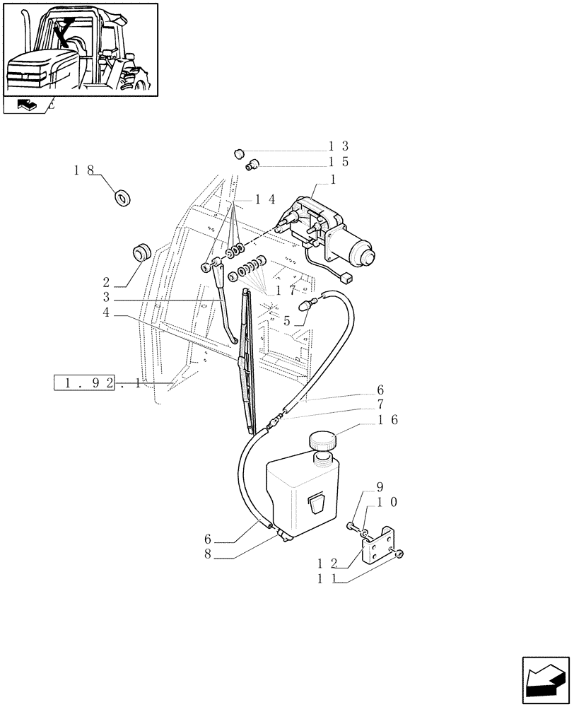 Схема запчастей Case IH FARMALL 105U - (1.91.5) - FRONT WINDSHIELD WIPER - W/CAB (10) - OPERATORS PLATFORM/CAB