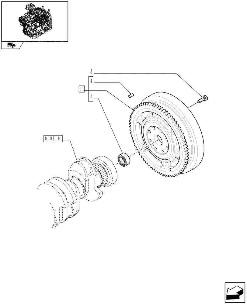 Схема запчастей Case IH FARMALL 95U - (0.08.3/01) - FLYWHEEL WITH POWER SHUTTLE (01) - ENGINE