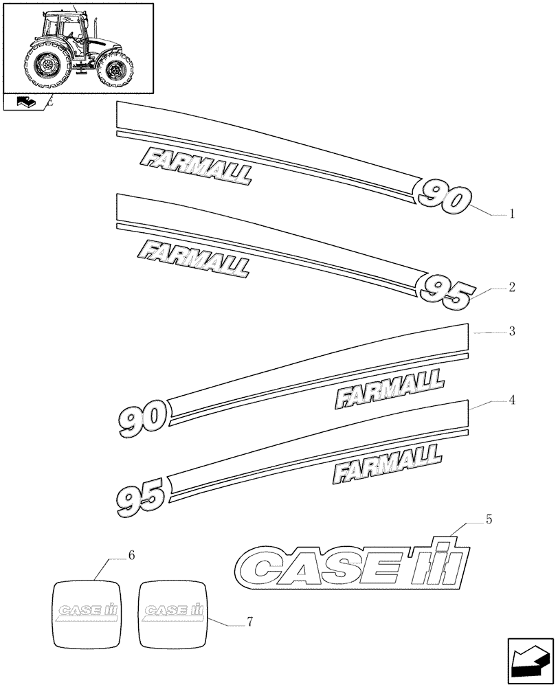 Схема запчастей Case IH FARMALL 95 - (1.98.2/01) - MODEL IDENTIFICATION DECALS (VAR.330007) (13) - DECALS