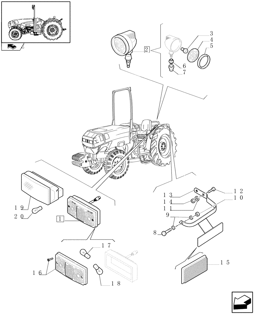 Схема запчастей Case IH FARMALL 105N - (1.75.6[02]) - REAR WORKLAMPS, REAR LAMPS AND REFLECTOR - L/CAB (06) - ELECTRICAL SYSTEMS