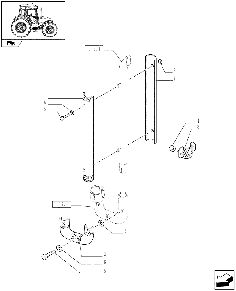 Схема запчастей Case IH FARMALL 60 - (1.15.1/04) - VERTICAL MUFFLER SHIELD GUARD PROTECTION (VAR.335134-335136) (02) - ENGINE EQUIPMENT