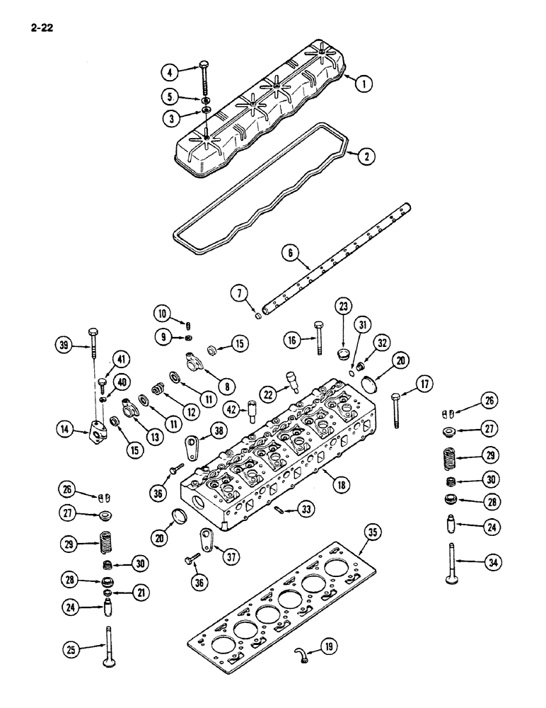 Схема запчастей Case IH 1620 - (2-022) - CYLINDER HEAD ASSEMBLY, D358 DIESEL ENGINE (01) - ENGINE