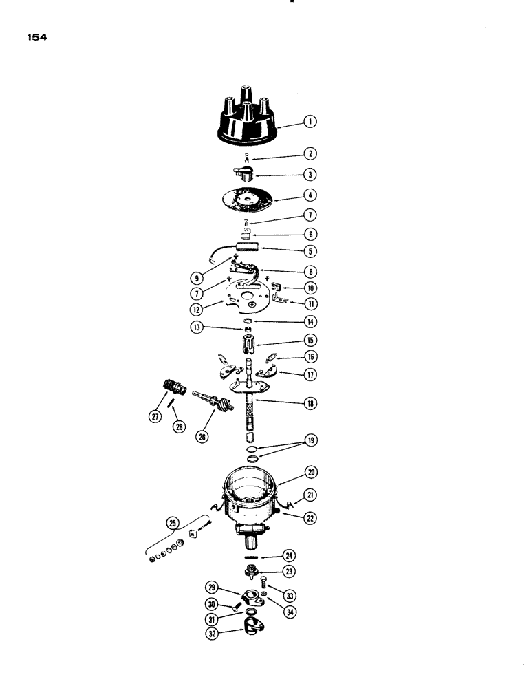 Схема запчастей Case IH 730 SERIES - (154) - A20910 DISTRIBUTOR, 251 AND 284 SPARK IGNITION ENGINES (04) - ELECTRICAL SYSTEMS