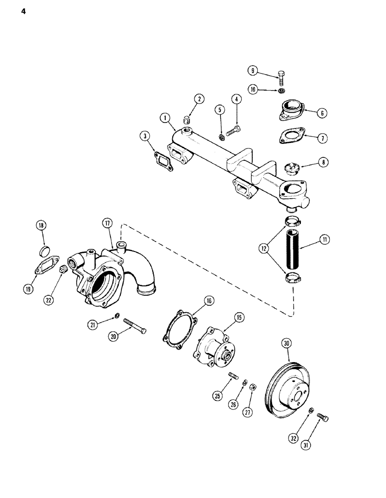 Схема запчастей Case IH 301BD - (004) - WATER MANIFOLD, ENGINE LESS FUEL DEVICE, 336BD AND 301BD NATURALLY ASPIRATED ENGINES 