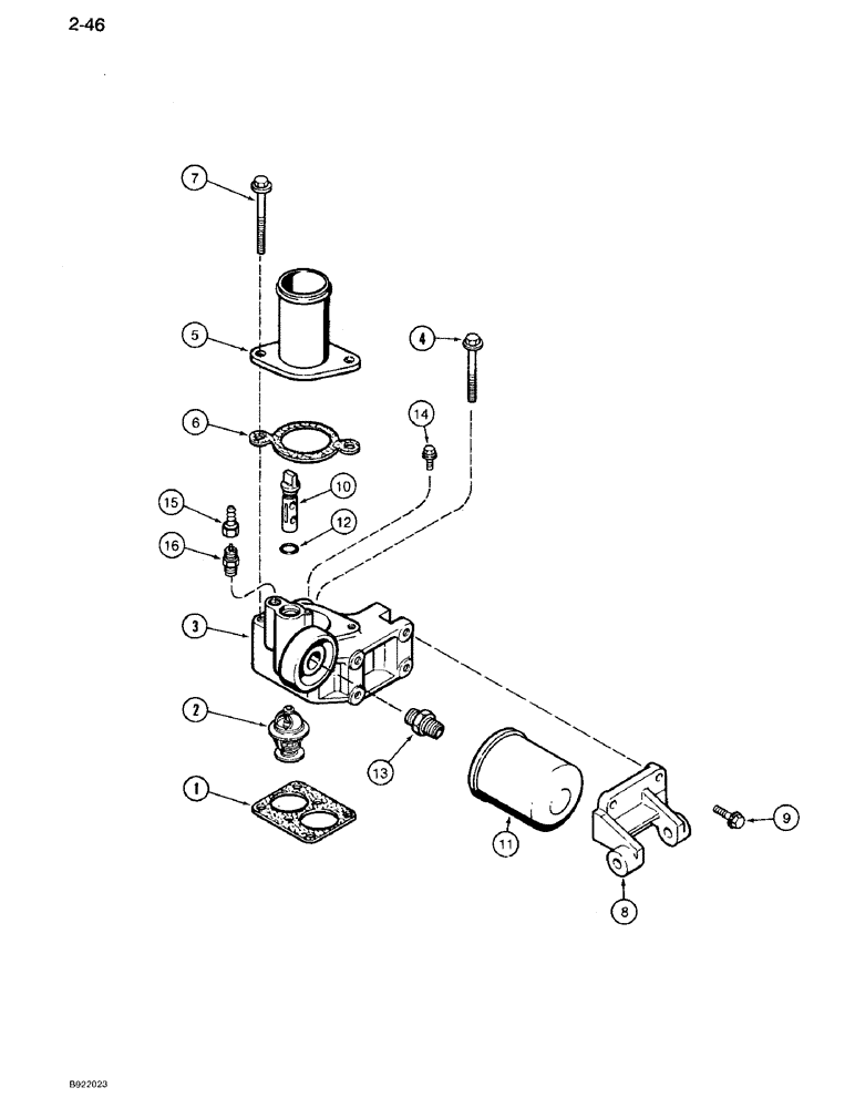 Схема запчастей Case IH 7110 - (2-46) - THERMOSTAT HOUSING, 6T-830 ENGINE (02) - ENGINE