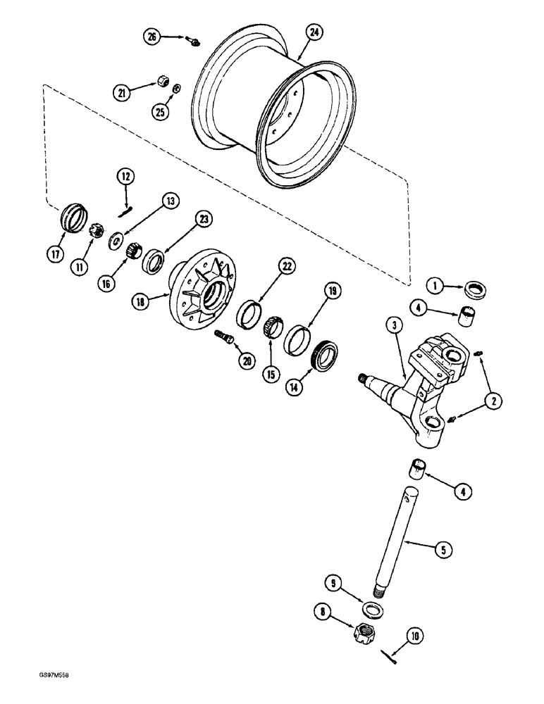 Схема запчастей Case IH 1660 - (5-38) - STEERING KNUCKLE, HUB AND WHEELS, RICE COMBINE (04) - STEERING