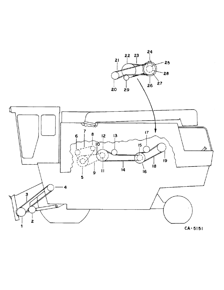 Схема запчастей Case IH 1460 - (02-01) - MISCELLANEOUS, PULLEY, BELT, SPROCKET AND CHAIN DIAGRAM, LEFT SIDE Accessories & Attachments / Miscellaneous