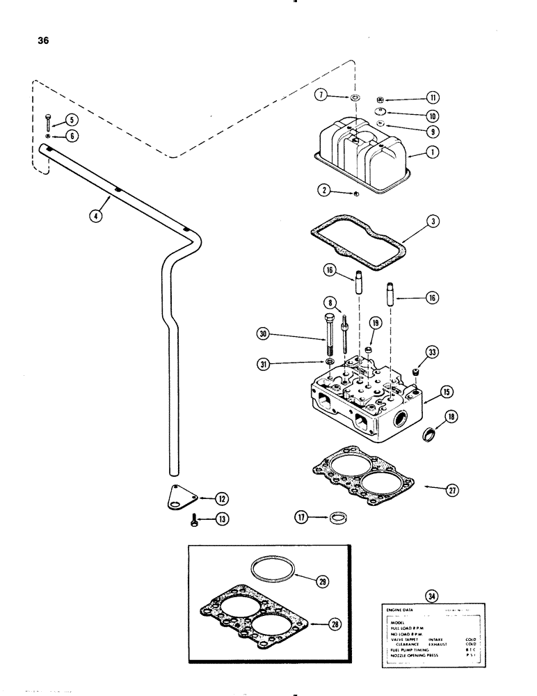 Схема запчастей Case IH 1070 - (0036) - CYLINDER HEAD AND COVER, 451B DIESEL ENGINE (02) - ENGINE