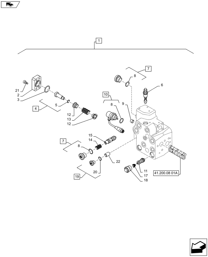 Схема запчастей Case IH PUMA 145 - (41.200.08[02A]) - VALVE - BREAKDOWN - D7113 (41) - STEERING