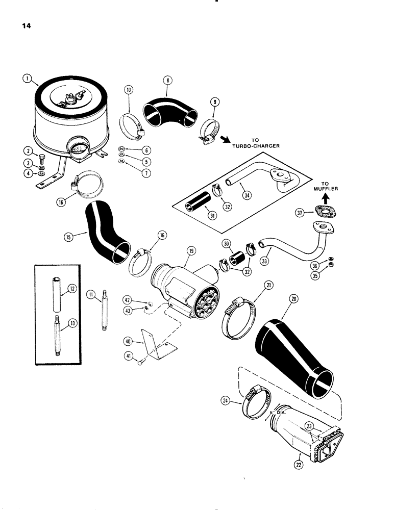 Схема запчастей Case IH 1270 - (014) - AIR INDUCTION SYSTEM, (451 BDT) DIESEL ENGINE, WITH ASPIRATED AIR CLEANER, FIRST USED P.I.N. 8777726 (02) - ENGINE