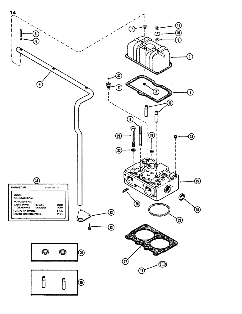 Схема запчастей Case IH 970 - (014) - CYLINDER HEAD AND COVER, (401B) DIESEL ENGINE (02) - ENGINE