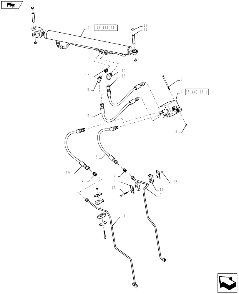 Схема запчастей Case IH 7230 - (35.440.03[01]) - UNLOADER SWING CYLINDER AND LINES, LC VERSION, POWER EXTENSIONS & COVERS (35) - HYDRAULIC SYSTEMS