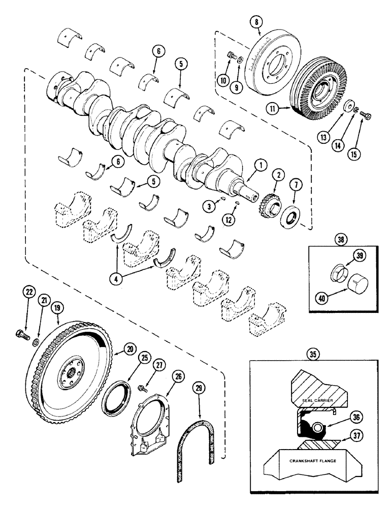 Схема запчастей Case IH 4690 - (2-040) - CRANKSHAFT AND FLYWHEEL, 504BDTI DIESEL ENGINE (02) - ENGINE