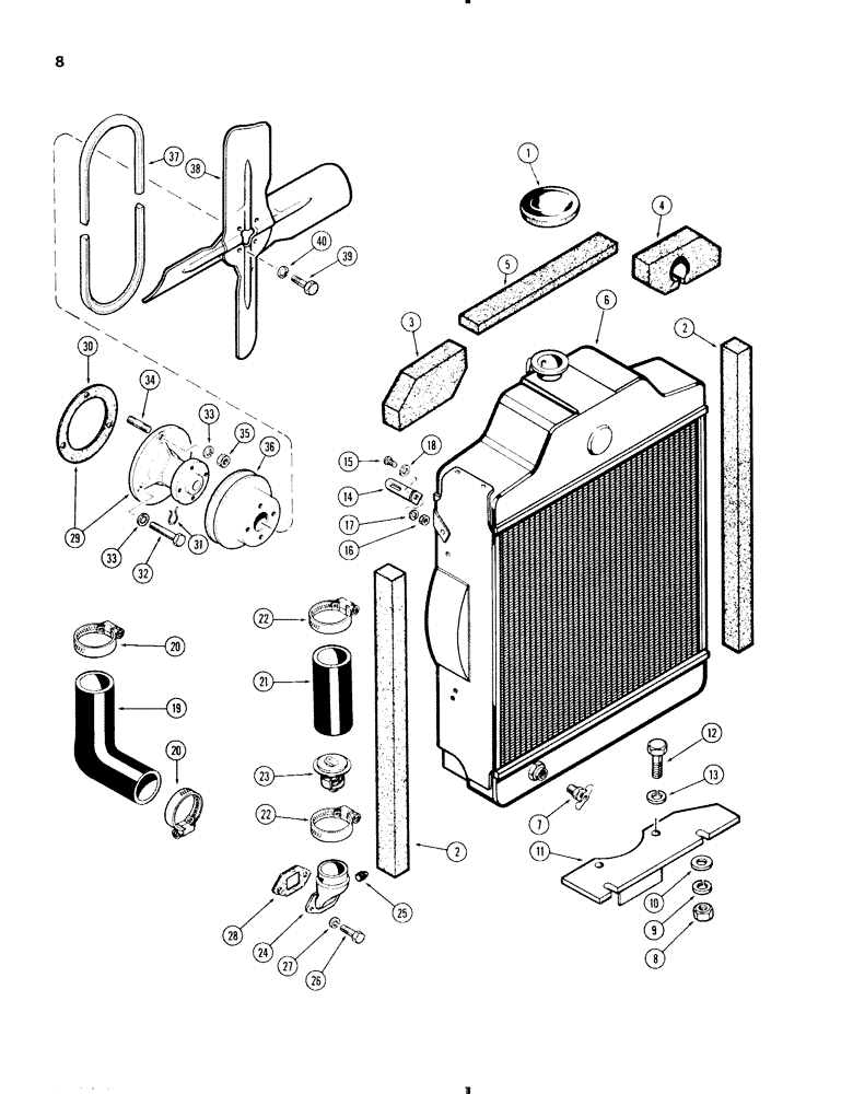 Схема запчастей Case IH 470 - (008) - ENGINE COOLING SYSTEM, 470 (148B) SPARK IGNITION ENGINE (02) - ENGINE