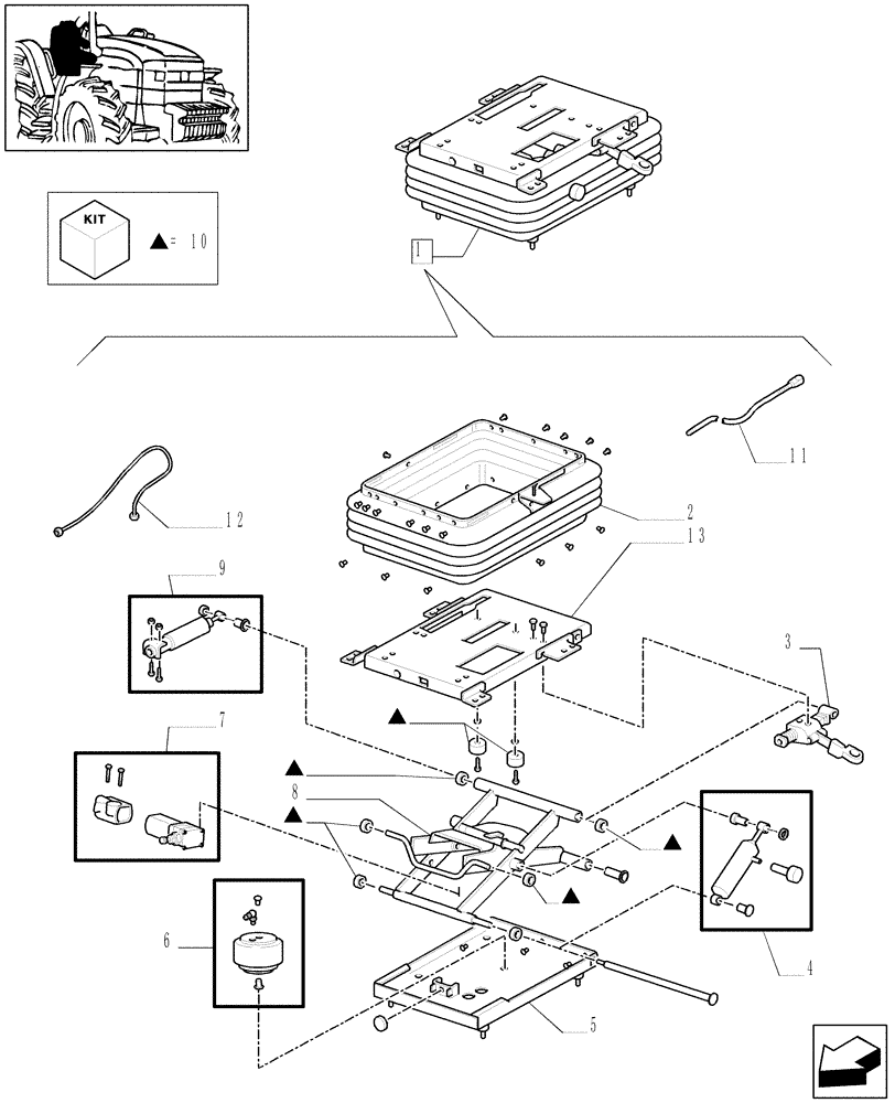 Схема запчастей Case IH MXM130 - (1.93.3/ B[03]) - DELUXE AIR SEAT WITH REELING SEAT BELT - BREAKDOWN (10) - OPERATORS PLATFORM/CAB