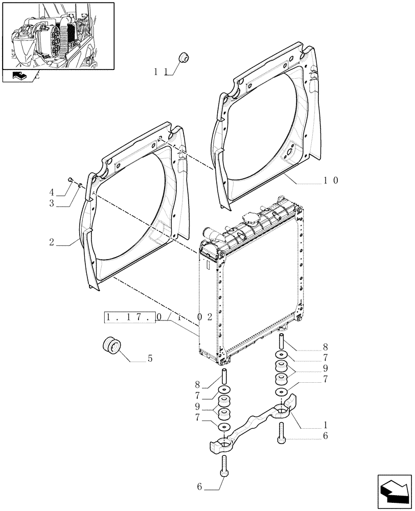 Схема запчастей Case IH FARMALL 95N - (1.17.0/01[03]) - RADIATOR PROTECTIVE SEALS AND CONVEYOR (02) - ENGINE EQUIPMENT