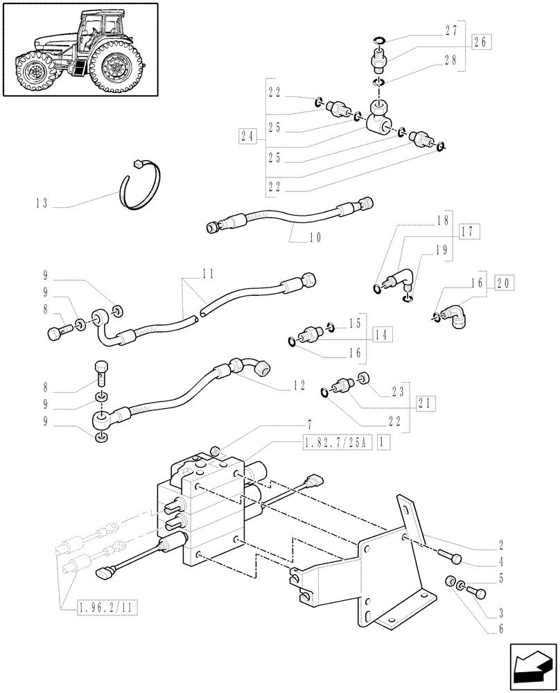 Схема запчастей Case IH MAXXUM 140 - (1.82.7/25[01]) - NAR LOADER READY WITH 3 ELEMENTS MID MOUNT VALVES - CONTROL VALVE AND PIPES - C6432 (VAR.333821; 331820-333820 / 743747) (07) - HYDRAULIC SYSTEM