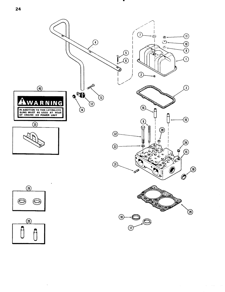 Схема запчастей Case IH 504BD - (024) - CYLINDER HEAD AND COVER, ENGINE LESS FUEL DEVICE, 504BD NATURALLY ASPIRATED ENGINES (02) - ENGINE