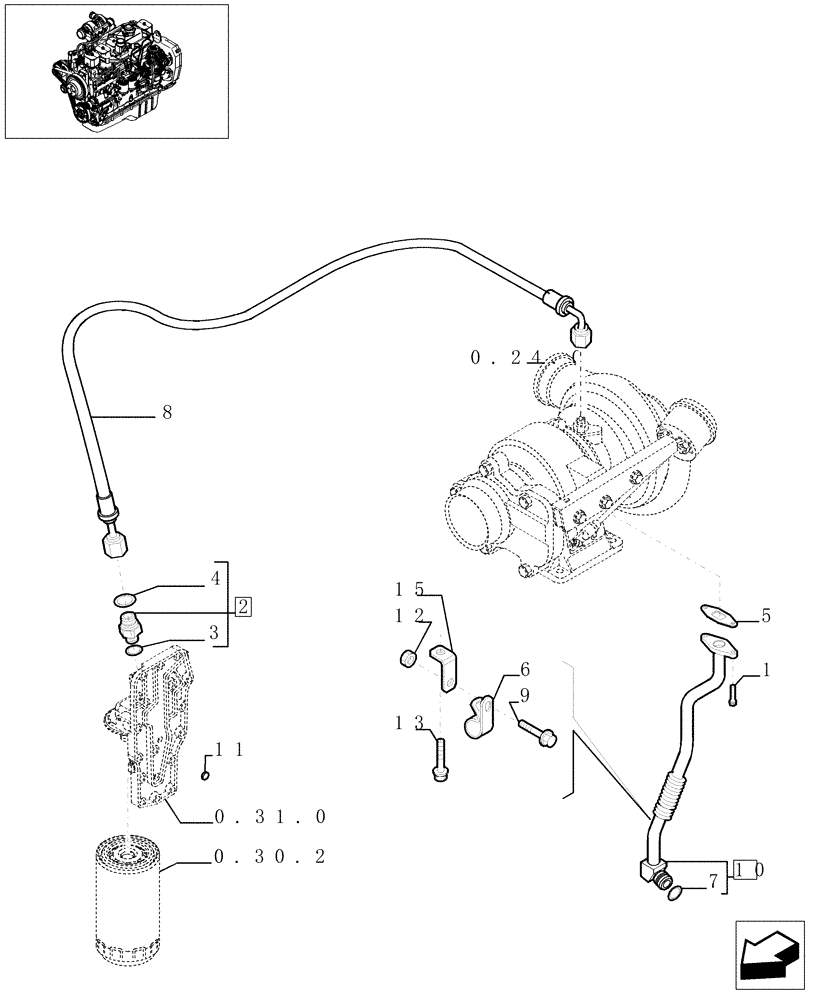 Схема запчастей Case IH F4GE0684E D600 - (0.30.5[01]) - PIPING - ENGINE OIL (504019901) 