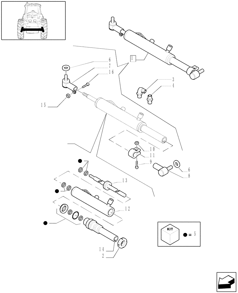 Схема запчастей Case IH MAXXUM 110 - (1.41.0[03]) - 2WD STANDARD FRONT AXLE - HYDRAULIC STEERING CYLINDER (VAR.330406) (04) - FRONT AXLE & STEERING