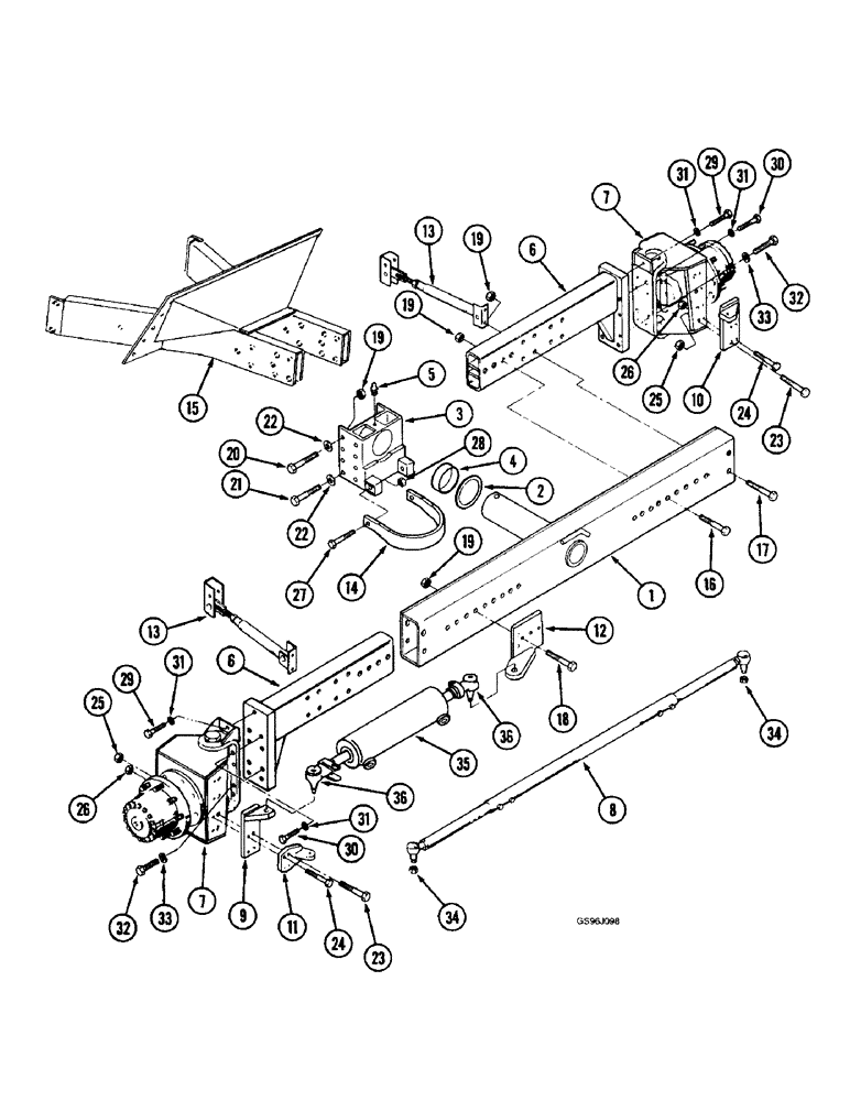 Схема запчастей Case IH 1660 - (5-52) - STEERING AXLE AND EXTENSIONS, POWER GUIDE AXLE, PRIOR TO P.I.N. JJC0036301 (04) - STEERING