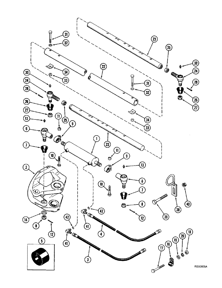 Схема запчастей Case IH 1680 - (5-58) - STEERING CYLINDER AND TIE ROD, POWER GUIDE AXLE, P.I.N. JJC0044001 AND AFTER (04) - STEERING