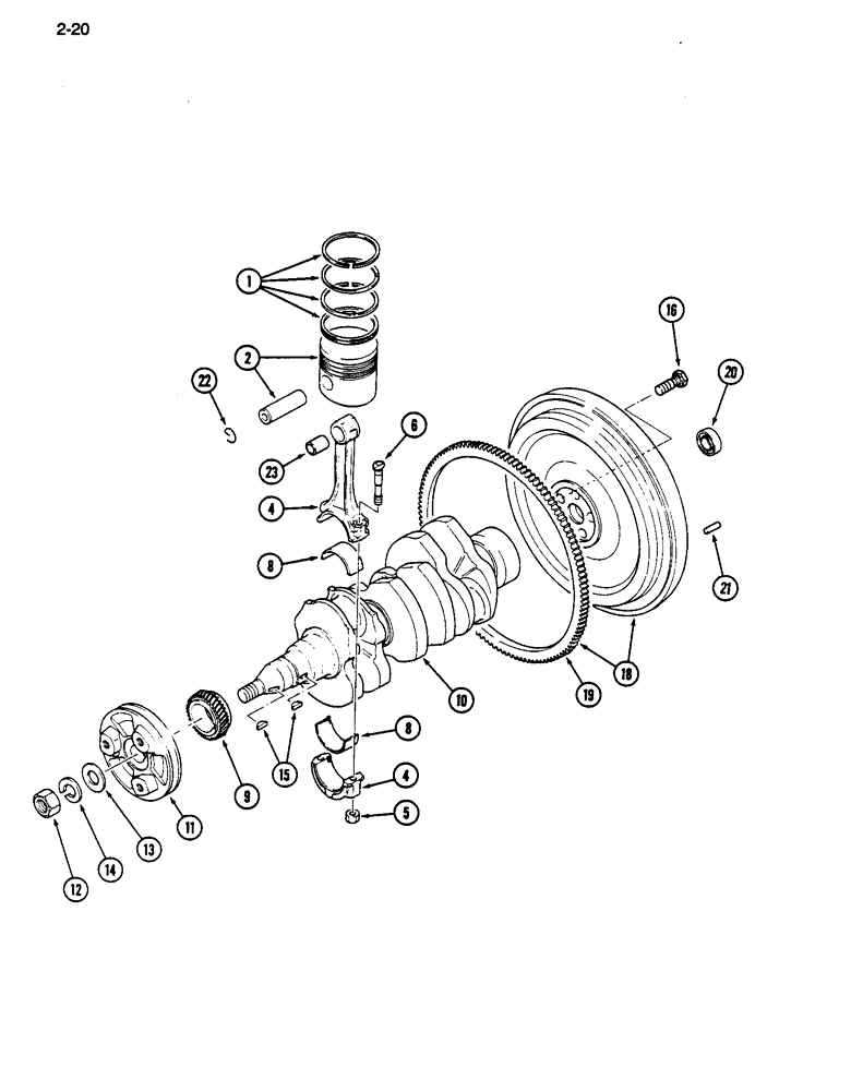 Схема запчастей Case IH 255 - (2-20) - PISTON, CONNECTING ROD, CRANKSHAFT AND FLYWHEEL (02) - ENGINE