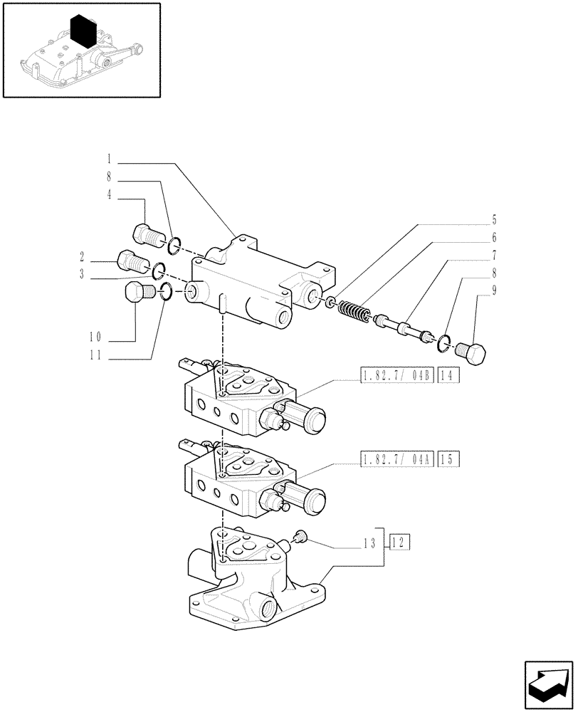 Схема запчастей Case IH JX1075C - (1.82.7/05[04]) - (VAR.028) 2 REMOTE VALVES FOR MID-MOUNT AND EDC - CAPS AND FLANGE - D5484 (07) - HYDRAULIC SYSTEM