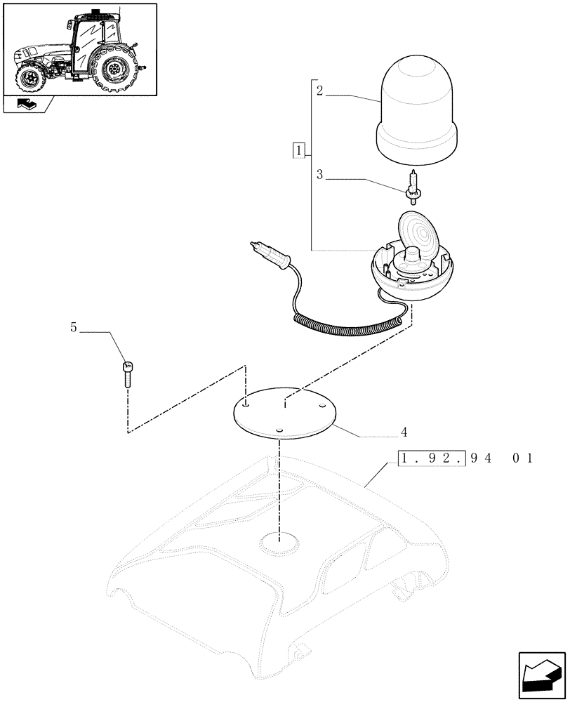 Схема запчастей Case IH FARMALL 95N - (1.92.762[01]) - ROTATING BEACON - W/CAB (VAR.331916) (10) - OPERATORS PLATFORM/CAB