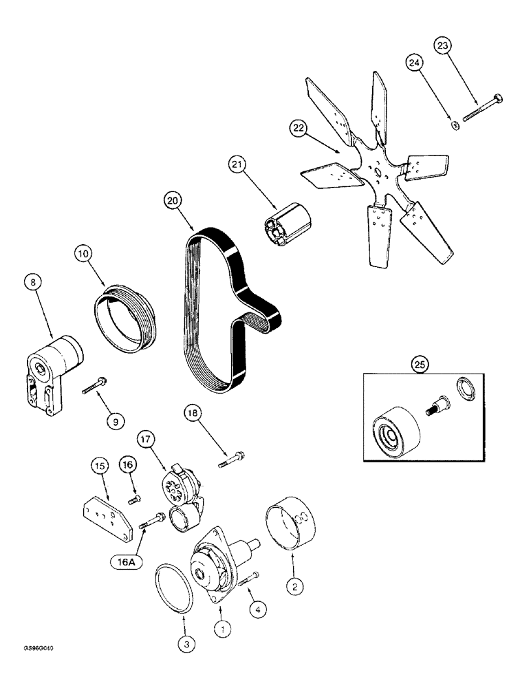 Схема запчастей Case IH 2022 - (2-08) - WATER PUMP, FAN AND BELT, 6TA-590 ENGINE (01) - ENGINE