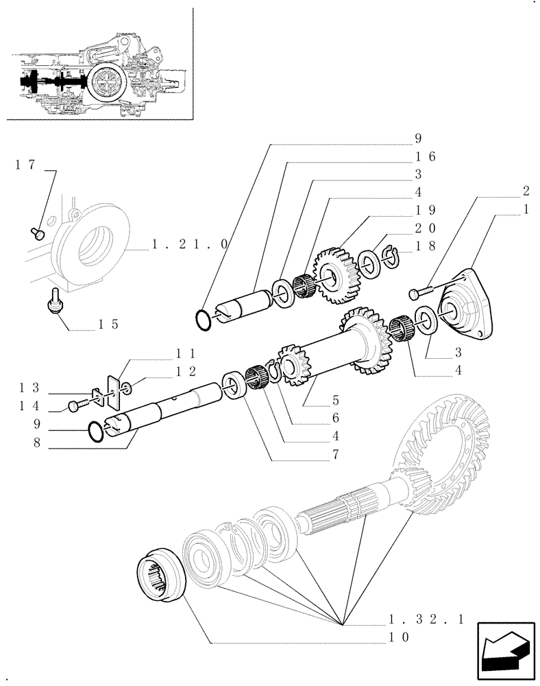 Схема запчастей Case IH JX80U - (1.28.1/01[02]) - (VAR.109-110) SYNCHRONIZED MECHANICAL REVERSER UNIT - SHAFTS AND GEARS (03) - TRANSMISSION