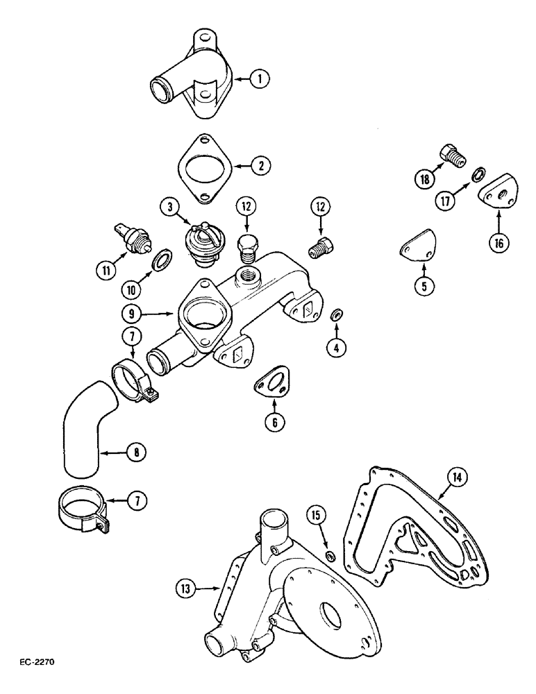 Схема запчастей Case IH 633 - (2-12) - THERMOSTAT, COOLANT MANIFOLD (02) - ENGINE