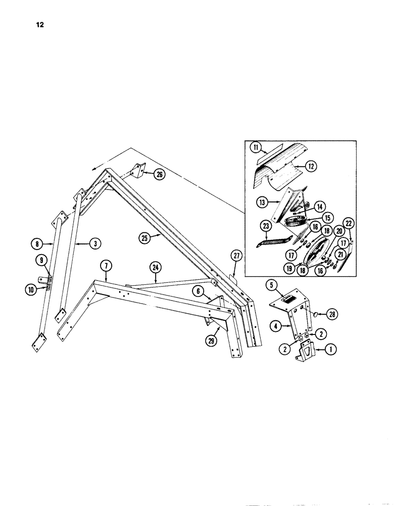 Схема запчастей Case IH 96 - (12) - MAIN FRAME, BELT SHIELD AND DRIVE PARTS, 96 AND 97 RAKES 