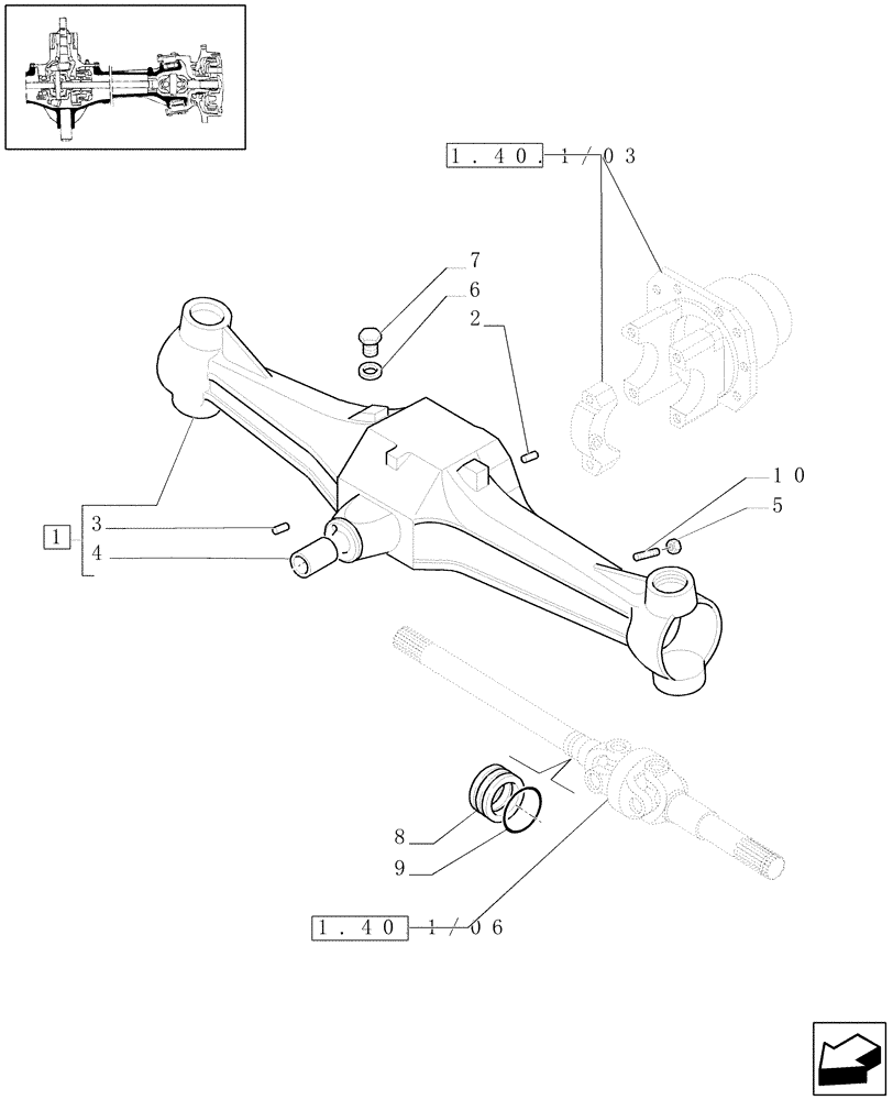 Схема запчастей Case IH JX1100U - (1.40. 1/01) - (VAR.039) STANDARD - FRONT AXLE CASING - 4WD (04) - FRONT AXLE & STEERING