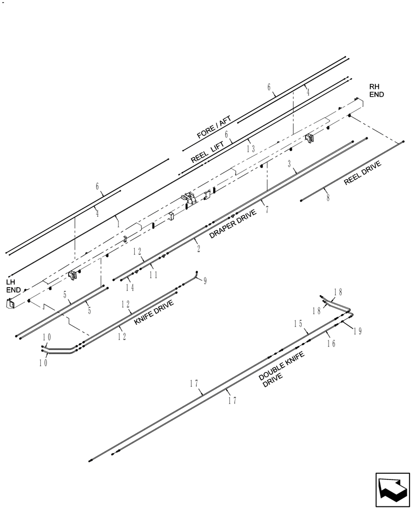 Схема запчастей Case IH DH362 - (20.07.07[09]) - STEEL LINES, SINGLE SWATH, SPLIT REEL, 36 FT., FROM PIN Y9ZB00735 (07) - HYDRAULICS