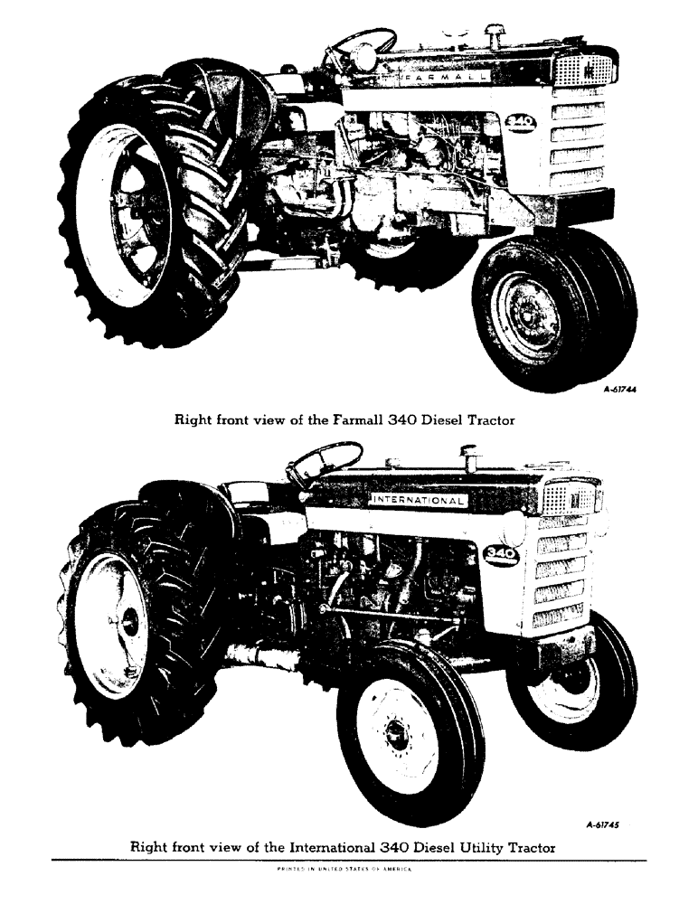 Схема запчастей Case IH 340 - (005) - RIGHT FRONT VIEWS OF THE FARMALL 340 DIESEL TRACTOR AND INTERNATIONAL 340 UTILITY DIESEL TRACTOR (00) - GENERAL