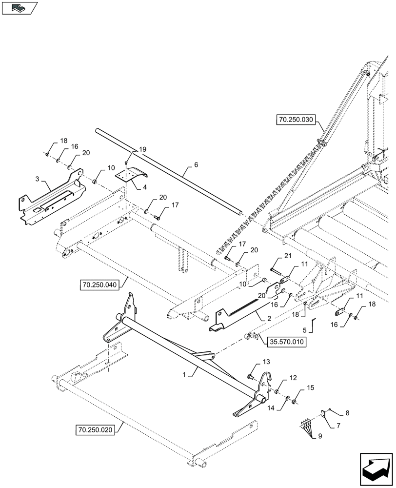 Схема запчастей Case IH LB324R - (70.250.010) - BALE WEIGHING SYSTEM, UPPER FRAME (70) - EJECTION