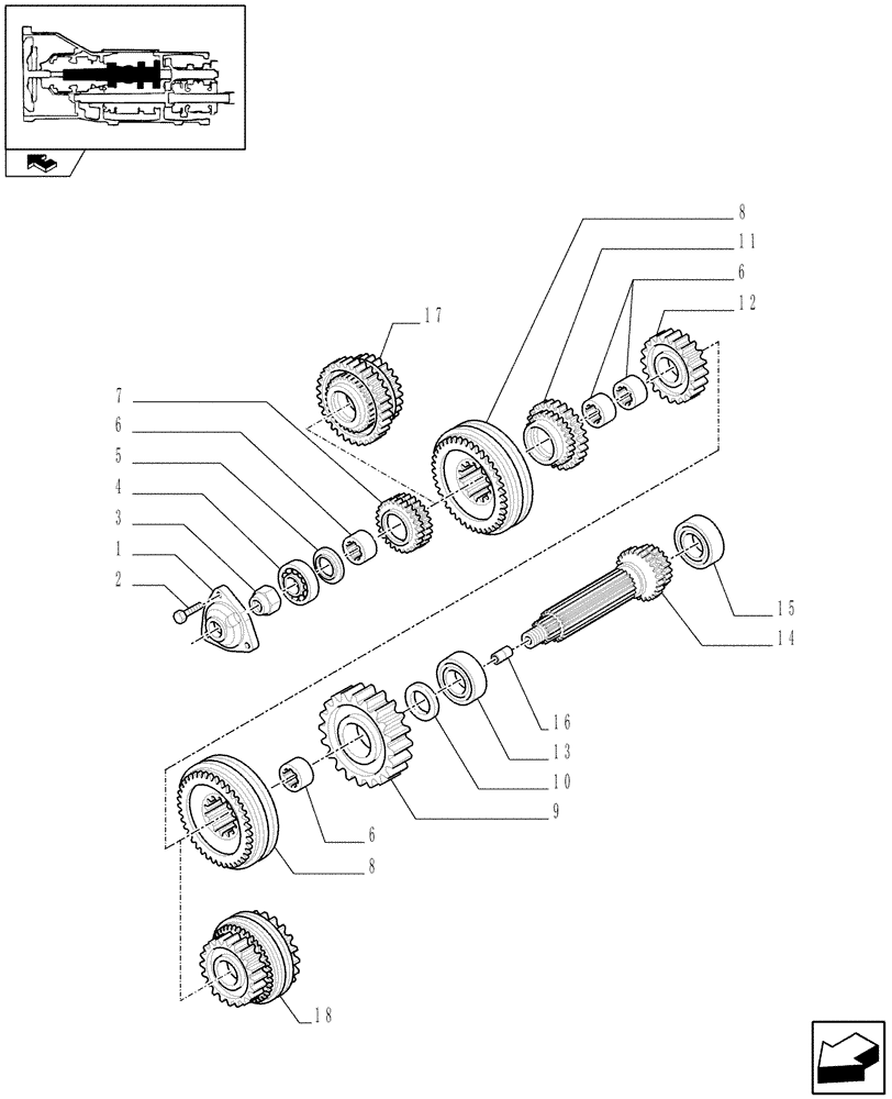 Схема запчастей Case IH FARMALL 80 - (1.28.1[02]) - GEARBOX GEARING - SYNCHRONIZER AND DRIVEN SHAFT (03) - TRANSMISSION