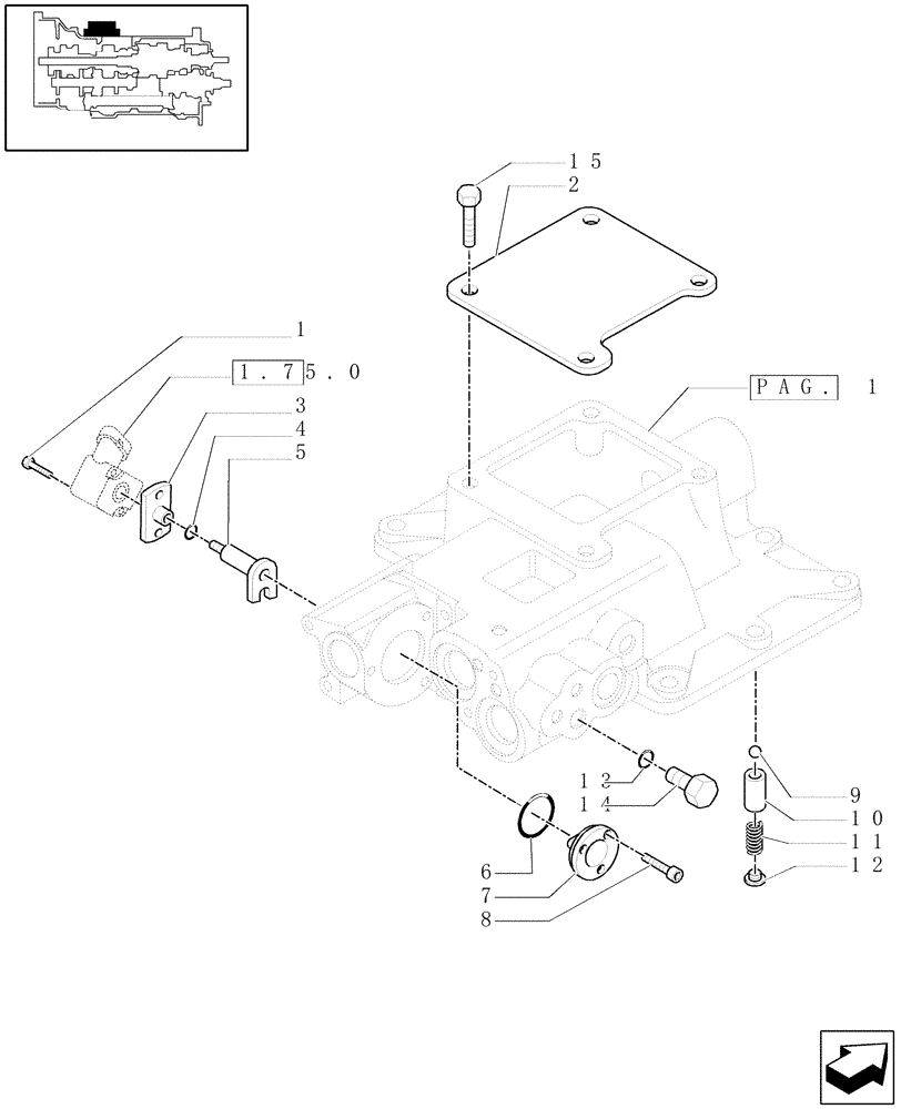 Схема запчастей Case IH MAXXUM 110 - (1.29.9/01[02]) - TRANSMISSION 24X24 HI-LO - COVER FOR REVERSER - TOP COVER AND SENSOR (STD + VAR.330282) (03) - TRANSMISSION